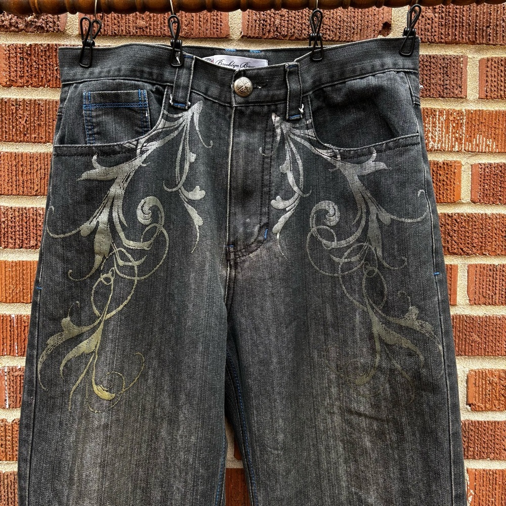 Vintage Y2K Brooklyn Basement Jeans Men 34x32 Black Blue Baggy Cyber Goth Grunge - Picture 11 of 14